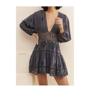 Free People Tea Time Boho Mini Dress Gray Size 4